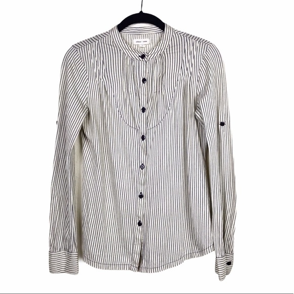 Silence & Noise Striped Pintuck Tab Sleeve Top S - Picture 2 of 7